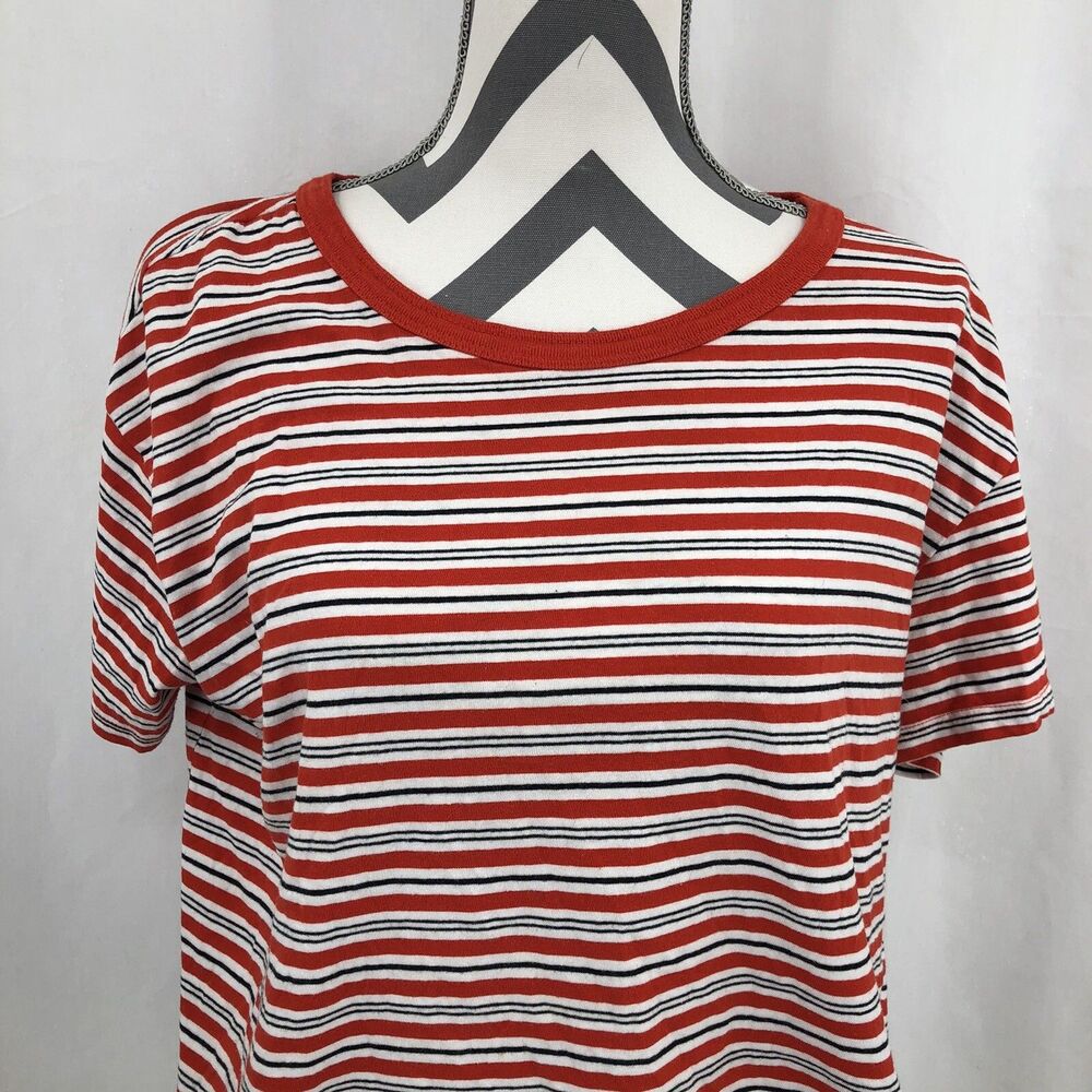 Zara Crop Red Blue White Striped Short Sleeve Oversized T Shirt Medium